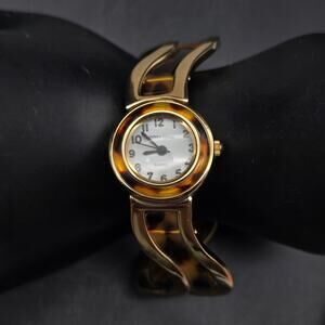 Donna Vivian Faux Tortoise Shell Watch Clamper Gold Tone WORKS Working